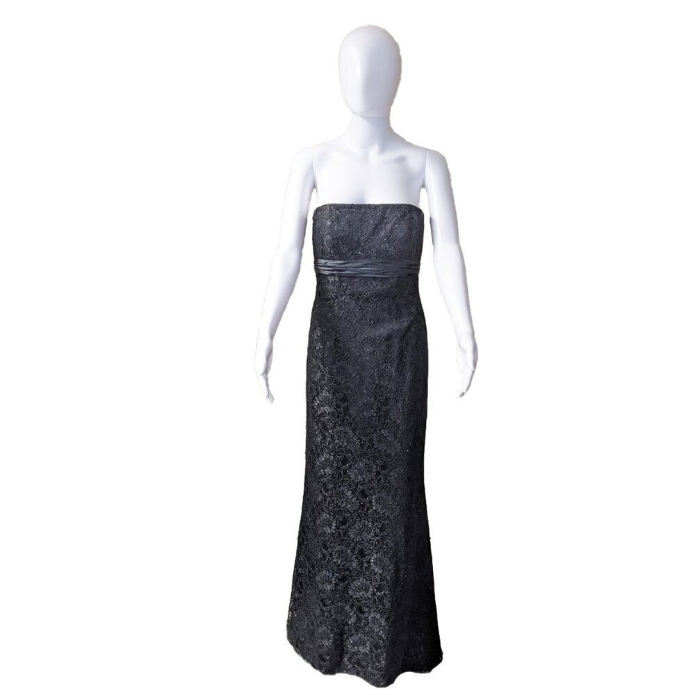 BADGLEY MISCHKA Silk &  Black Lace Strapless Overlay Gown